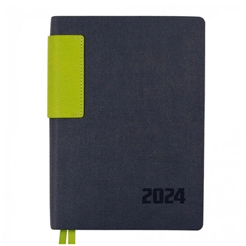 Ежедневник Leo Planner Infinity 2024 А5 368л м/обл слп/т темно-серый с салатовой вставкой со срезом в тон обложки (5056574423825)