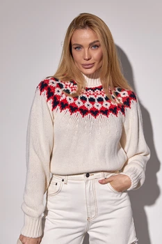 Укороченный вязаный свитер с орнаментом Lurex Молочный One Size (231202)
