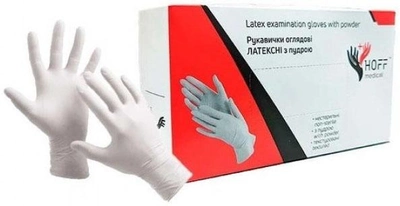 Перчатки латексные припудренные Hoff Medical Размер L 50 пар Белые (CM_66037)