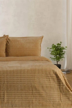 Покрывало с наволочками Merinos с Modern Line Полуторный 150×220 см Велофт Горчичный