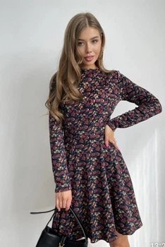 Жіноче плаття Woman classic c-303 42-44 темно синє квітковий принт