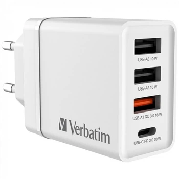 Зарядний пристрій Verbatim USB 30 Вт PD 3.0 і QC 3.0 (49701)