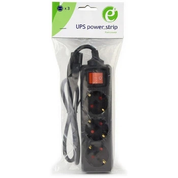 Сітковий фільтр EnerGenie EG-PSU3-01 (підовжувач виходу ДБЖ, 3 євро-розетки, вимикач із запобіжником, C14-вилка, кабель 0.6 м, чорний)