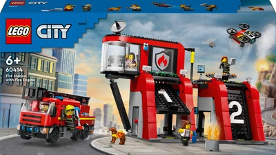 Zestaw klocków LEGO City Remiza strażacka z wozem strażackim 843 elementy (60414)