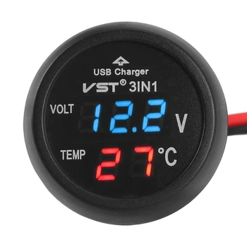 Термометр + вольтметр + USB зарядка в прикурювач 12-24В VST 706 (червоний / синій)