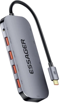 USB-хаб ESSAGER Maple Harp 11 in 1 USB3.2 Gen USB 2.0 HDMI VGA Type-c RJ45 SD TF Audio (EHB11-FQ0G-Z)