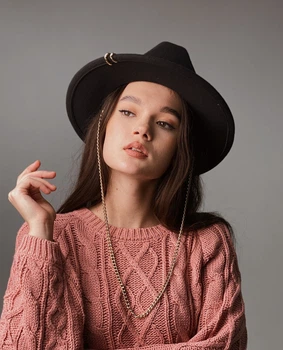 Шляпа федора&nbsp;женская с золотой цепью D.Hats цвет черный