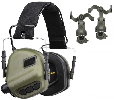 Активні навушники Earmor М31 + кріплення на шолом OPS Core чебурашка Оливковий (Kali) 900891 AI136