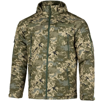 Чоловіча зимова теплозберігаюча куртка SoftShell Max-Heat ММ-14 з капюшоном Піксель ЗСУ L (Kali) AI058 захист від вітру та опадів польова повсякденна