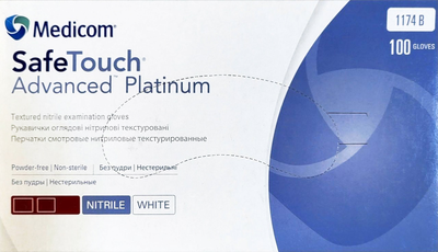 Перчатки смотровые нитриловые текстурированные, нестерильные Medicom SafeTouch Advanced Platinum неопудренные 3.6 г 50 пар № XL (1174/XL)