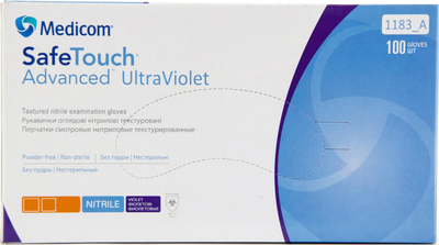 Рукавички оглядові нітрилові нестерильні, текстуровані Medicom SafeTouch Advanced Violet неопудрені 3.4 г фіолетові 50 пар № S (1183/S)