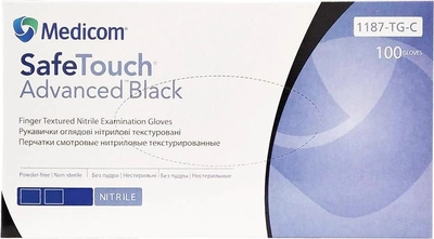 Рукавички оглядові нітрилові текстуровані, нестерильні Medicom SafeTouch Advanced Black неопудрені 3.3 г чорні 50 пар № M (1187P-C)