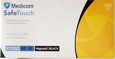 Перчатки смотровые виниловые нестерильные Medicom SafeTouch неопудренные черные 50 пар № XL (11132-D)