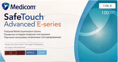 Перчатки смотровые нитриловые нестерильные Medicom SafeTouch E-series неопудренные 2.8 г голубые 50 пар № L (1106/L)