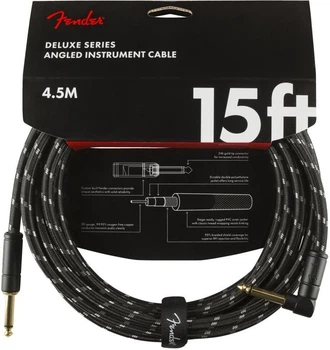 Кабель инструментальный Fender CABLE DELUXE SERIES 15' ANGLED BLACK TWEED