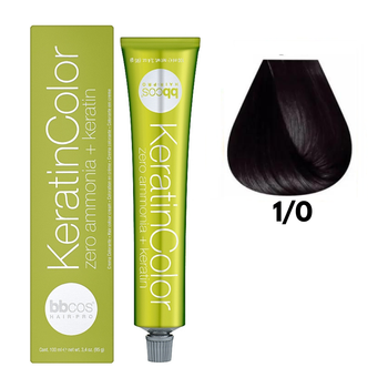 Крем-краска для волос безаммиачная 1/0 BBCOS Keratin Color черный 100 мл