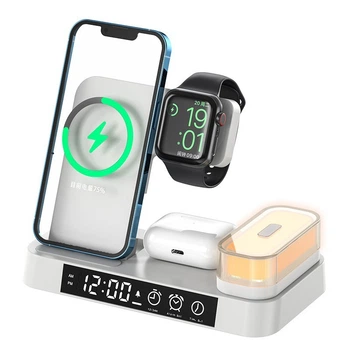 Бездротовий Зарядний Пристрій JJT-S37 5in1 + Lamp / Alarm Clock 30W S version (White)