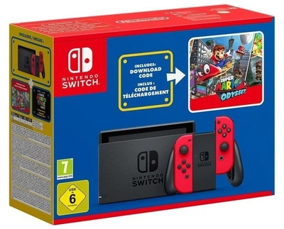 Nintendo Switch Neon Red Обновленная версия + Игра Mario Odyssey