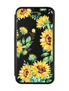 Чехол-книжка с рисунком для Xiaomi Redmi 9A Черный :: Подсолнухи (принт 288)