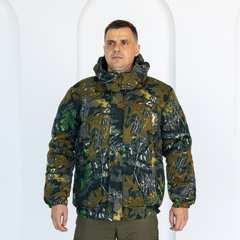 Бушлат зимний камуфляжный Дуб зеленый на флисе и синтепоне, мужская зимняя куртка на резинке 56