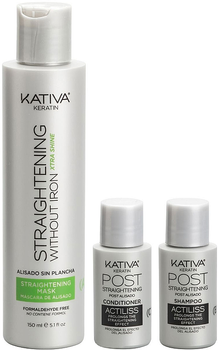 Набір для вирівнювання волосся Kativa Straightening Kit Extra Shine Маска 150 мл + Шампунь 30 мл + Кондиціонер 30 мл (7750075052949)