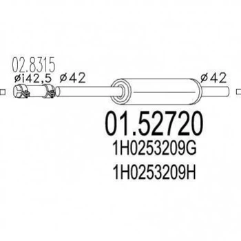 Глушник середній MTS 0152720 Volkswagen Vento, Golf 1H0253209H, 1H0253209G