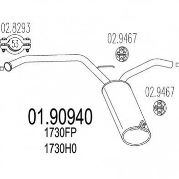 Глушник MTS 0190940 Citroen C1; Peugeot 107 174300Q010, 1730JF, 1730H0