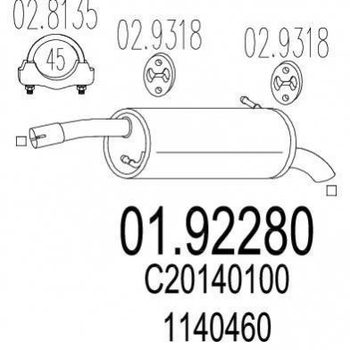 Глушник MTS 0192 280 Ford Fiesta; Mazda 2 1317006, 1207458, 1151164