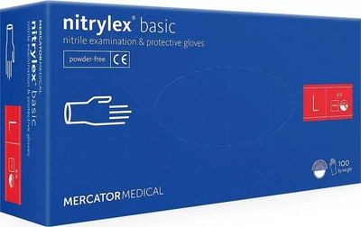 Перчатки нитриловые Mercator Medical Nitrylex Basic Неопудренные диагностические размер L 100 шт Синие (3.1007)