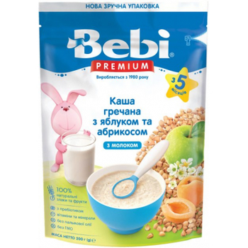 Дитяча каша Bebi Premium молочна гречана з яблуком та абрикосом +5 міс. 200 (8606019654290)