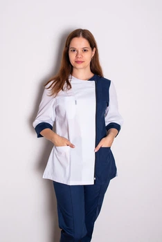 Костюм медичний жіночий Ольга (батист, білий-синій, р. 44-64) Марія