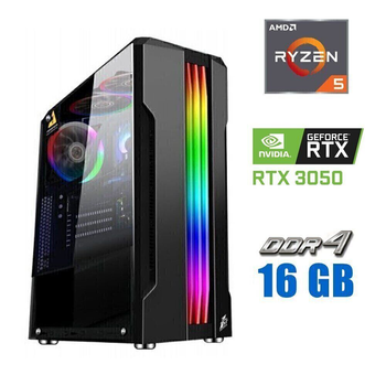 Игровой ПК Tower / AMD Ryzen 5 5500 (6 (12) ядер по 3.6 - 4.2 GHz) / 16 GB DDR4 / 480 GB SSD / nVidia GeForce RTX 3060, 8 GB GDDR6, 128-bit / 600W