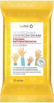 Chusteczki do rąk Luba oczyszczające z płynem antybakteryjnym dla dzieci 15 szt (5905669367691)