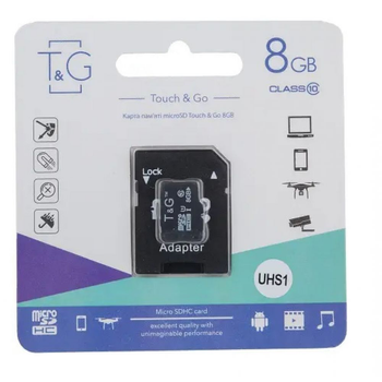 Карта Памяти T&G MicroSDHC 8gb 10 Class & Adapter Высокая скорость