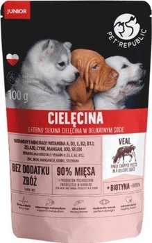 Mokra karma dla szczeniąt i młodych psów Pet Republic Fileciki z cielęciną w sosie 100 g (5904316130213)