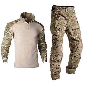 Тактический комплект зимней военной одежды Han Wild Multicam, убакс с длинным рукавом и налокотниками, брюки с наколенниками+ куртка G8 Мультикам р.L