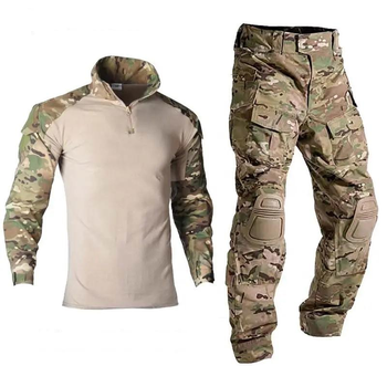 Тактический комплект зимней военной одежды Han Wild Multicam, убакс с длинным рукавом и налокотниками, брюки с наколенниками+ куртка G8 Мультикам р.4XL