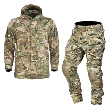 Тактический комплект зимней военной одежды Han Wild Multicam, убакс с длинным рукавом и налокотниками, брюки с наколенниками+ куртка G8 Мультикам р.XL