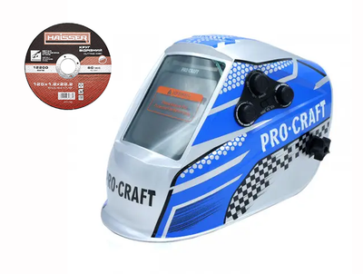 Cварочная маска-хамелеон Procraft SHP100-90. Большой светофильтр 133х114х10мм. Отрезной диск в комплекте