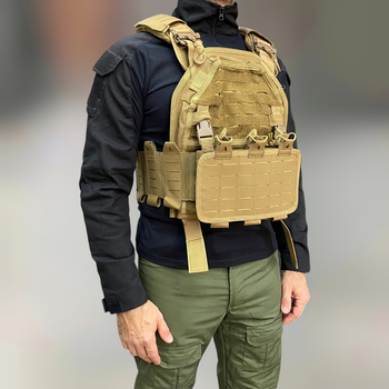 Плитоноска з підсумками, швидке скидання, Койот, Yakeda, MOLLE, Cordura 1000D, plate carrier molle placard