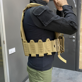 Плитоноска з підсумками, швидке скидання, Койот, Yakeda, MOLLE, Cordura 1000D, plate carrier molle placard