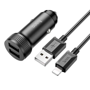 Зарядний автомобільний Hoco Z49 (2USB 2.4A) в машину + кабель USB - Lightning для iOS пристроїв iPhone 6/7/8/X/Xs/11/12/13/14 Pro Max Чорний