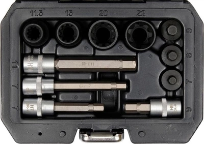 Nasadki sześciokątne do zacisków hamulcowych YATO 3/8", 1/2", 7–22 mm 11 szt. (YT-06808)