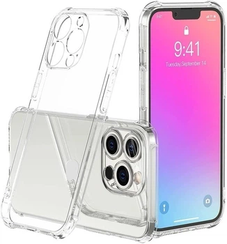 Силиконовый противоударный чехол с защитным стеклом 9H на Iphone 15 Pro Max прозрачный (HbP615155433)