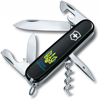 Нож складной 91 мм, 12 функций Victorinox SPARTAN UKRAINE Черный/Трезубец с сердцем + I love Ukraine