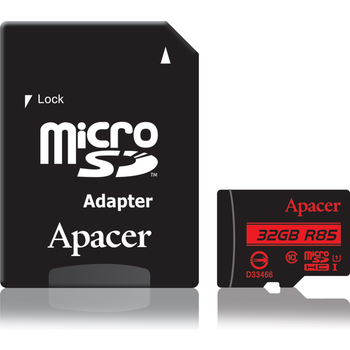 Карта памяти Apacer microSDHC 32 ГБ 85 МБайт в сек + адаптер AP32GMCSH10U5-R