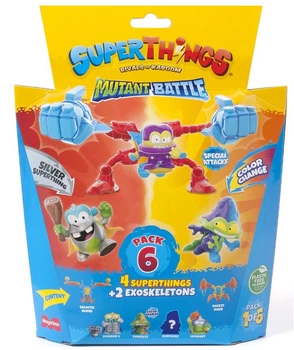 Набір ігрових фігурок Super Zings 12 Super Things Mutant Battle серия 12, 4 фігурки + 2 екзоскелети упаковка 1/6 (B0BZJG8FVD)