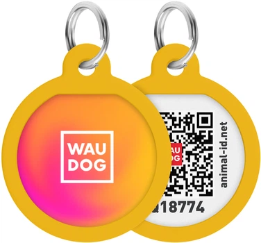 Адресник для собак и котов металлический WAUDOG Smart ID c QR паспортом "Градиент оранжевый", круг, Д 25 мм (225-4035Collar)