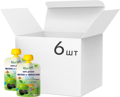 Упаковка фруктового пюре Fleur Alpine Organic яблуко-чорнослив у паучі 6 шт. х 90 г (5024688101045)
