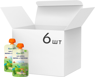Упаковка фруктово-овочевого пюре Fleur Alpine Organic яблуко-пастернак в паучі 6 х 120 г (5024688101069)